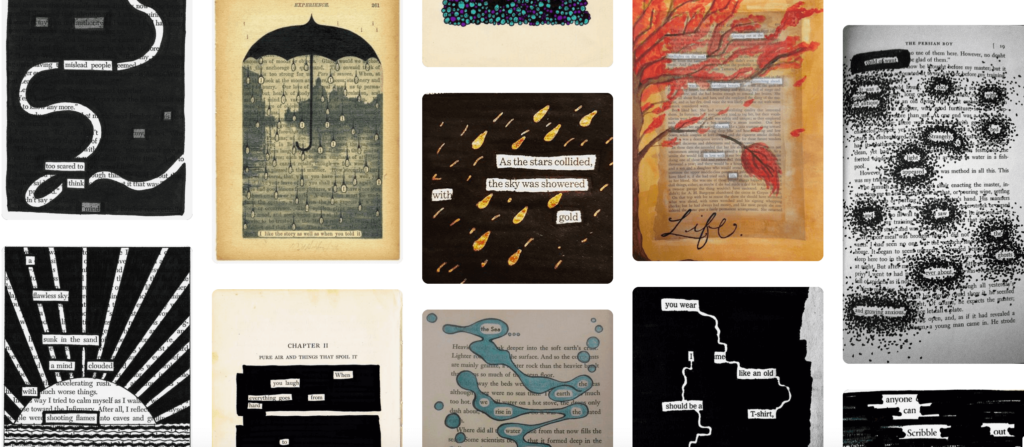 Eine Collage aus Beispielen von Blackout Poems auf Pinterest