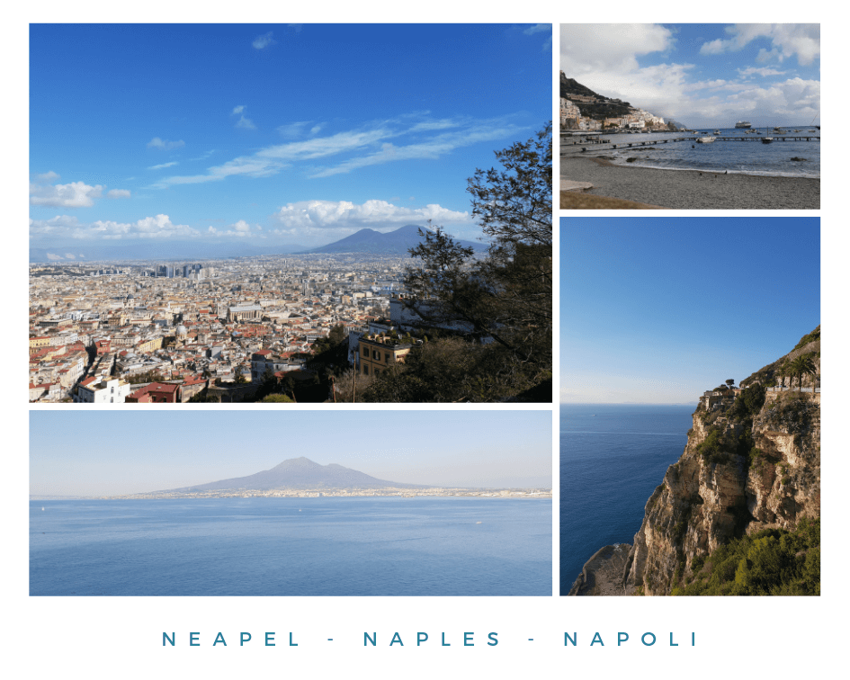 Collage aus Bildern von Neapel und der Amalfiküste